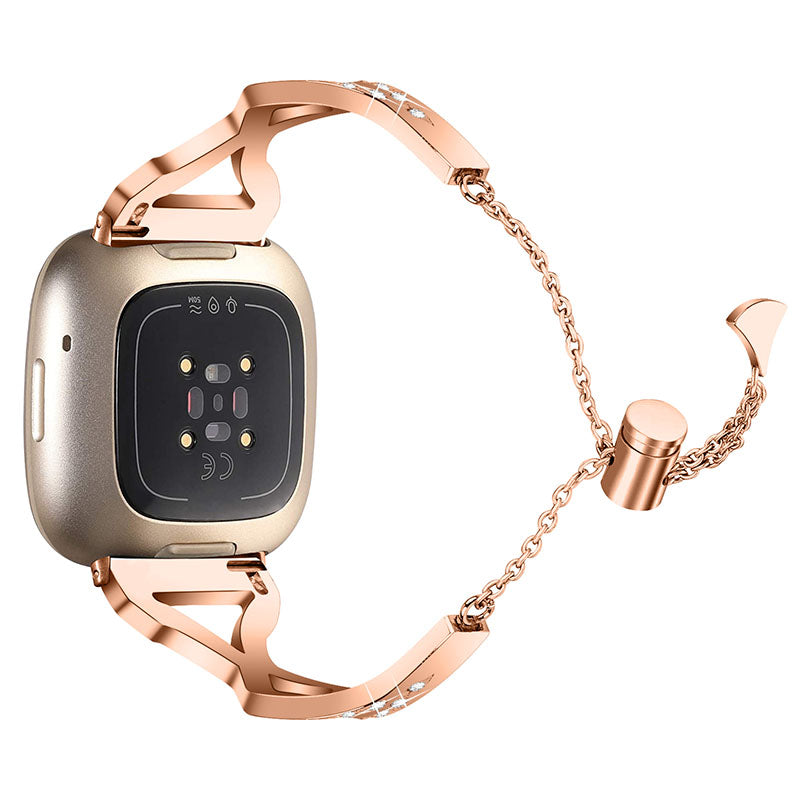 Hollow Out Rhinestone Decor 304 Stainless Steel Smart Watch Strap Women Slide Bracelet Wristband for Fitbit Versa 3 Fitbit Sense Hollow Out Rhinestone Decor 304 Stainless Steel Smart Watch Strap Women Slide Bracelet Wristband for Fitbit Versa 3 Fitbit Sense